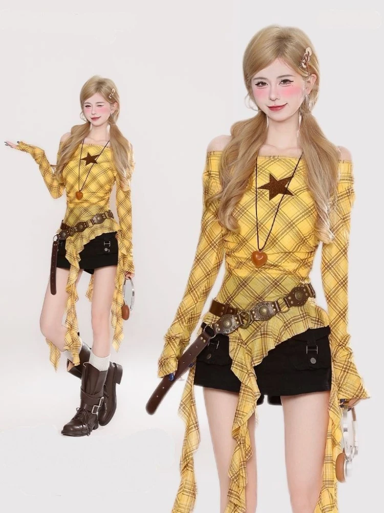 Y2K Plaid Slash Neck Vintage T - đánh giá và giá Vintage Fashion For Women