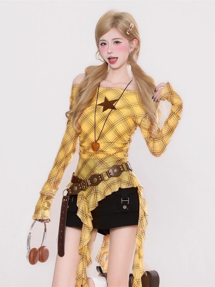 Y2K Plaid Slash Neck Vintage T - đánh giá và giá Vintage Fashion For Women