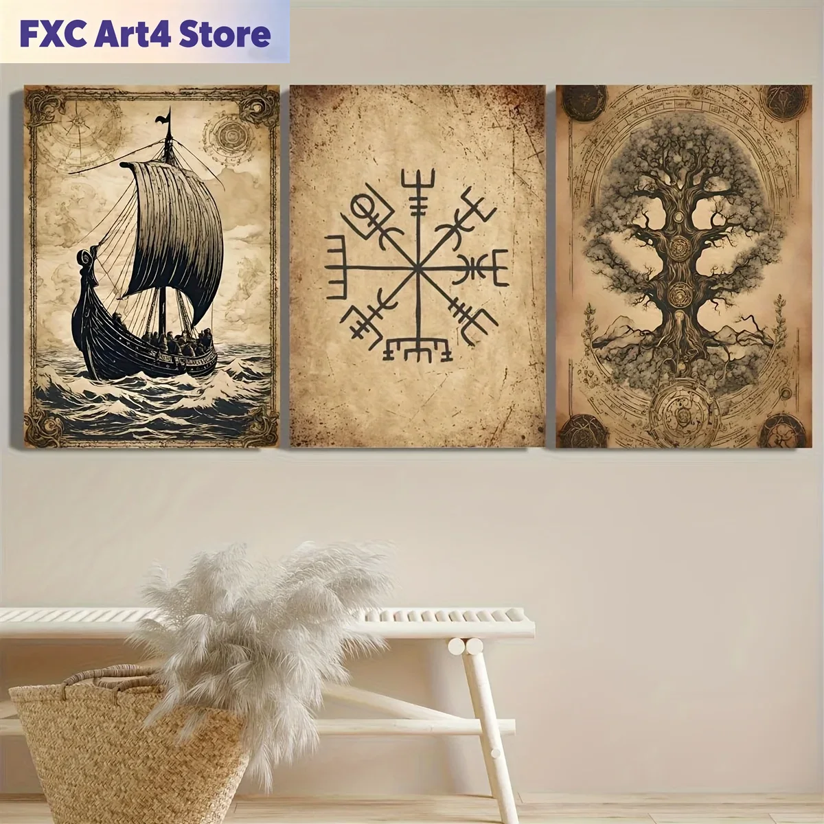 Frameless3pcs Vintage Norse Tr - đánh giá và giá Vintage Fashion Wall Art