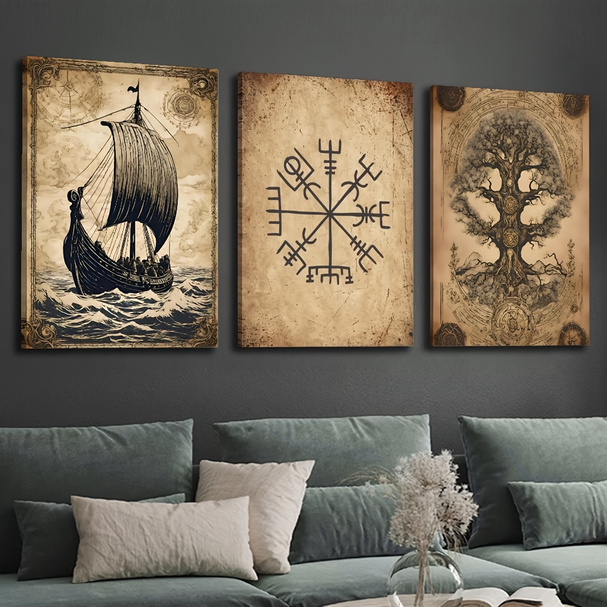 Frameless3pcs Vintage Norse Tr - đánh giá và giá Vintage Fashion Wall Art