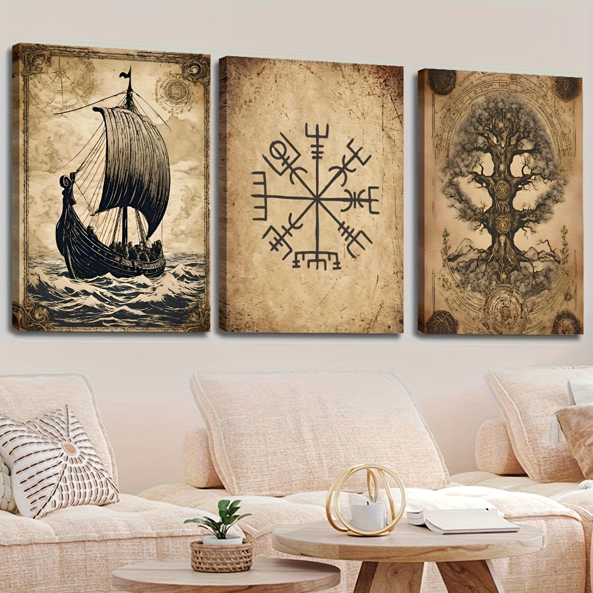 Frameless3pcs Vintage Norse Tr - đánh giá và giá Vintage Fashion Wall Art
